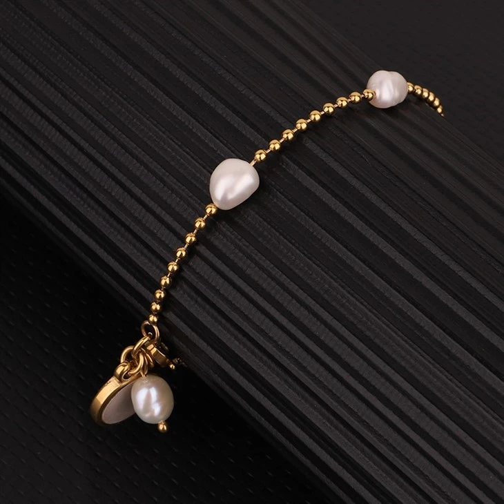 Gold Beaded Freshwater Pearl Charm Bracelet high quality Gold Beaded Freshwater Pearl Charm Bracelet high quality