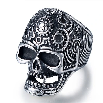Prstan iz nerjavečega jekla Steampunk Gear Skull